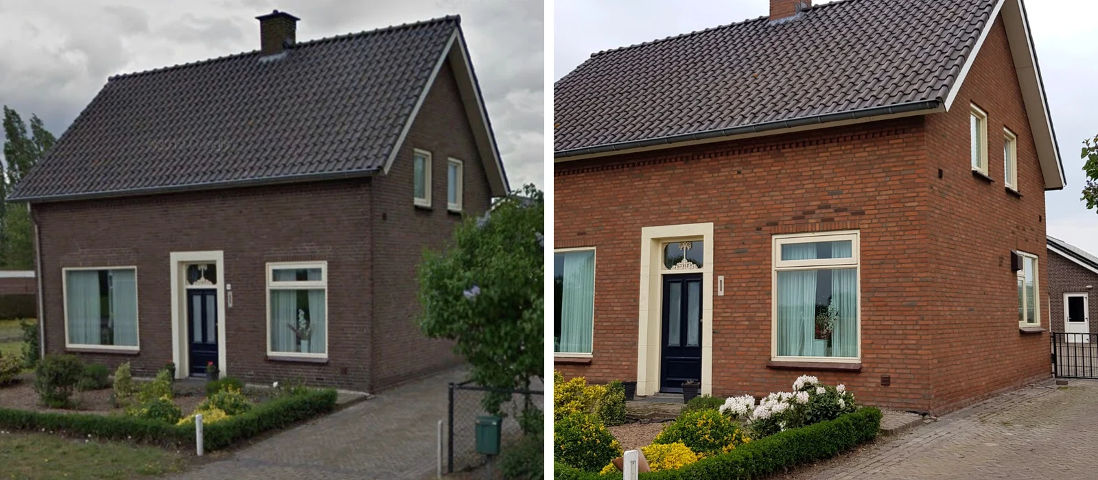 Voor en na voorbeeld van gevelreiniging in Maasbracht